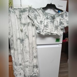 Gray Tie-Dye Wide Leg Pants